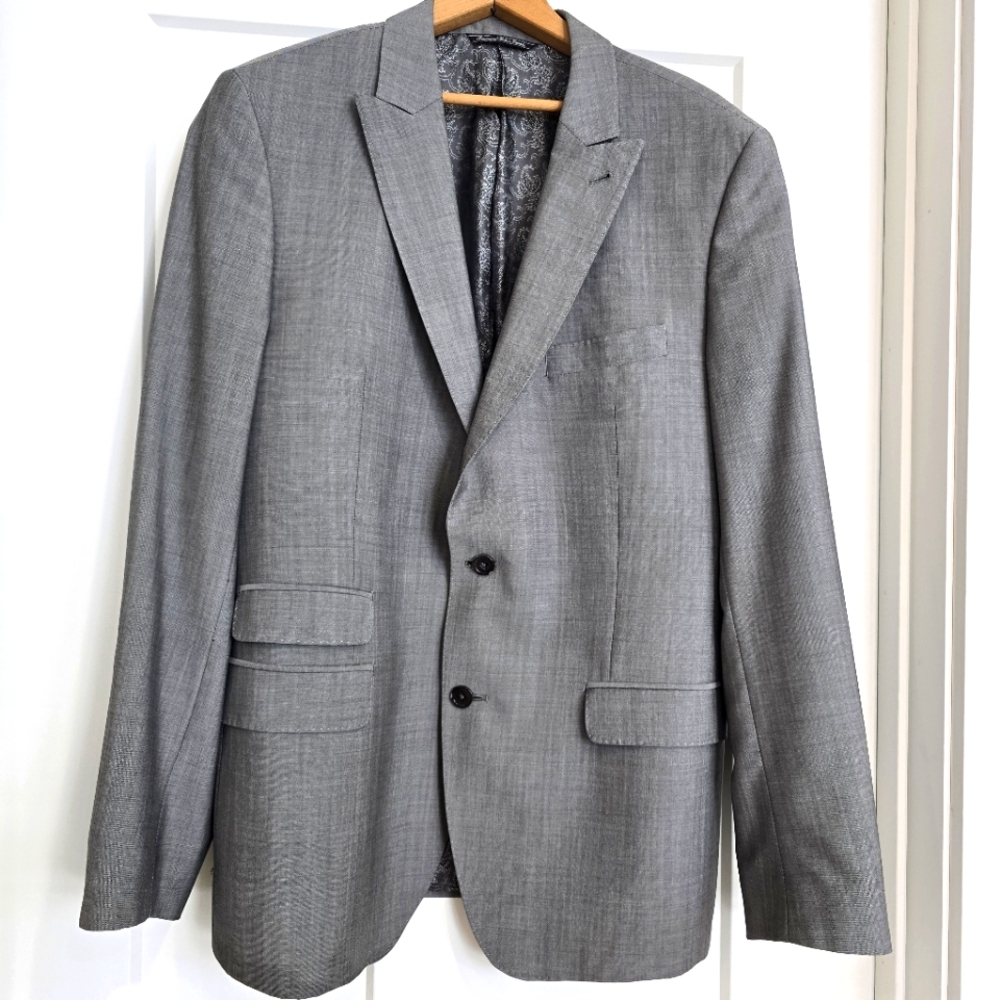 Prestige S.Cohen Blazer Men 46L Gray Mohair Wool Blend Vitale Barberis Canonico